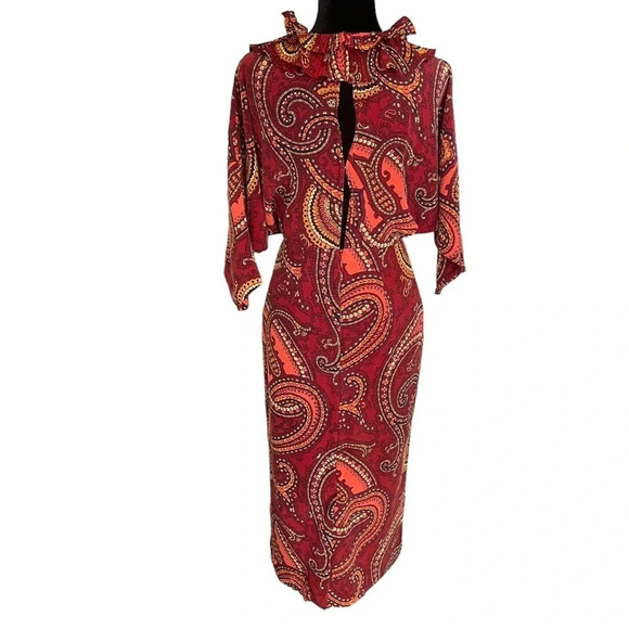 UTERQÜE Silk Bohemian Dress Batwings Paisley Print size Small - Picture 7 of 8